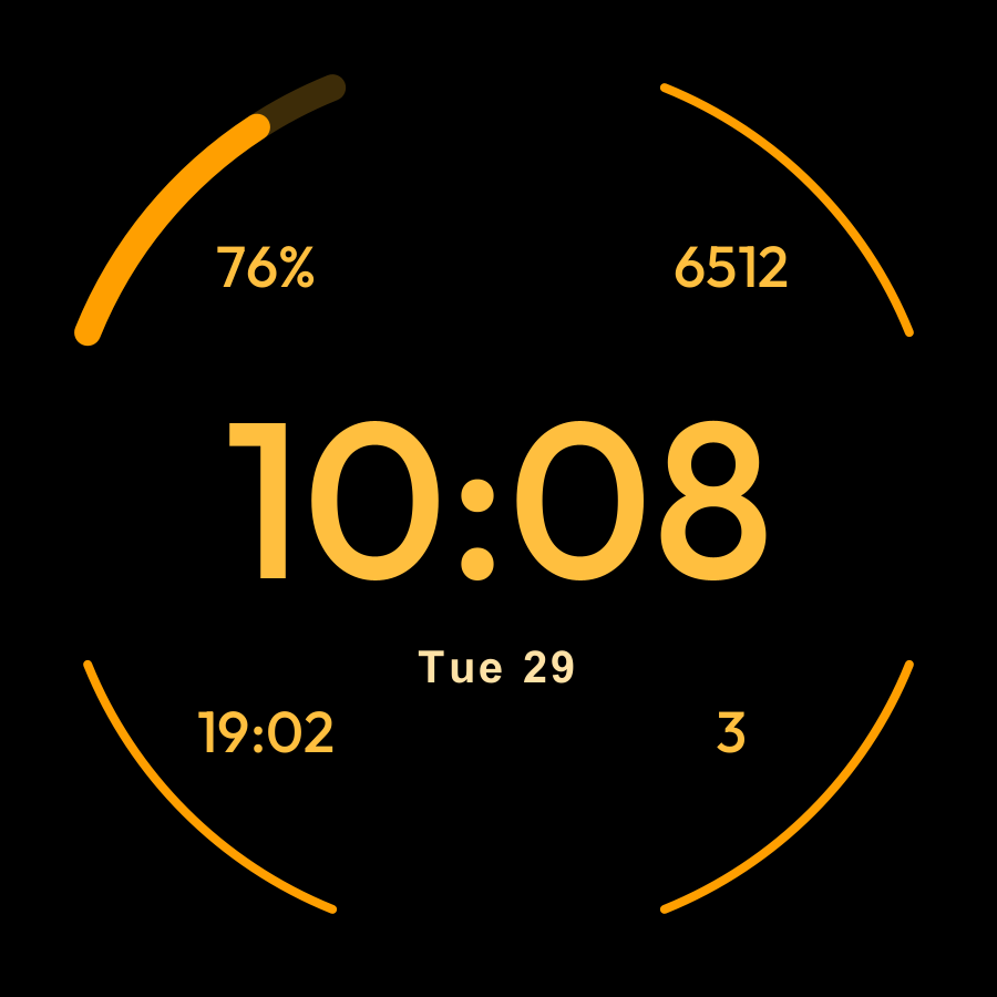 Corners watch face, Amber theme