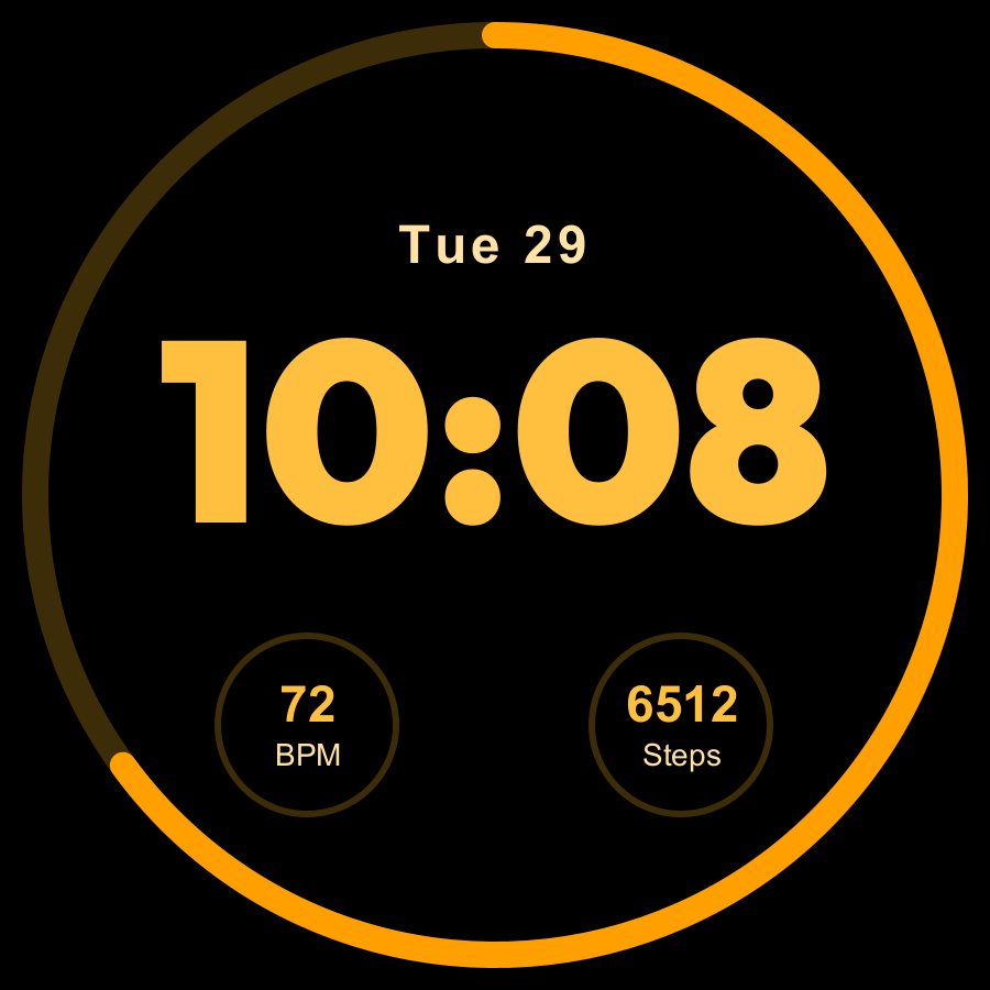 Pulse Lite watch face, Amber theme