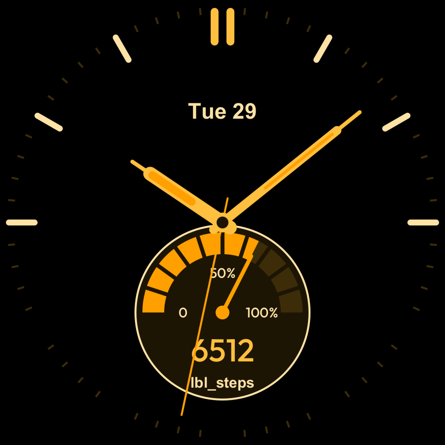 Step Hybrid watch face, Amber theme
