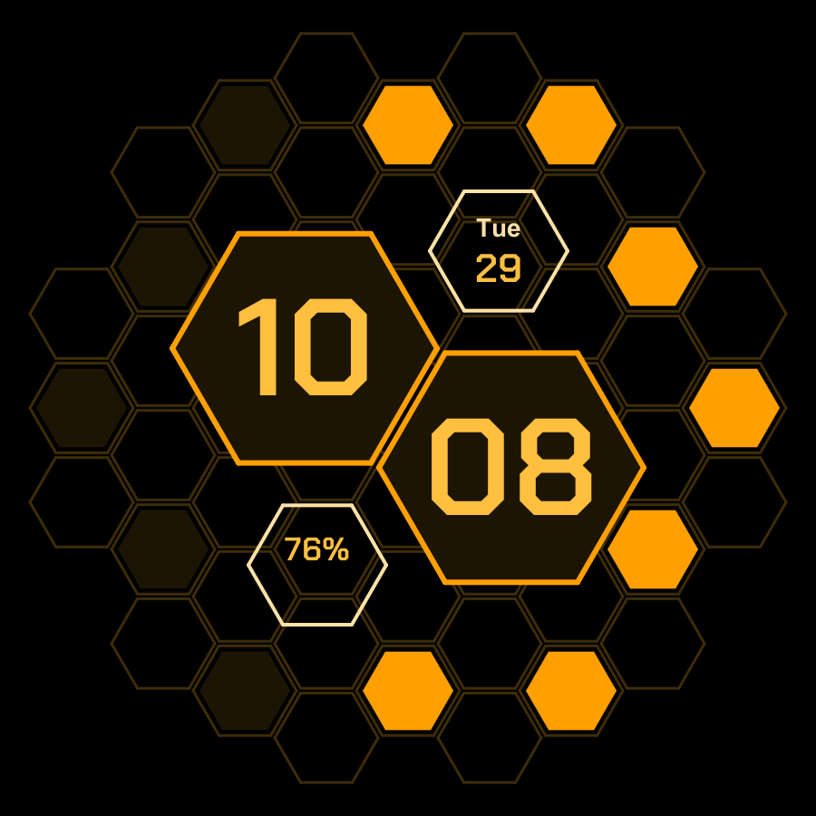 Hex watch face, Amber theme