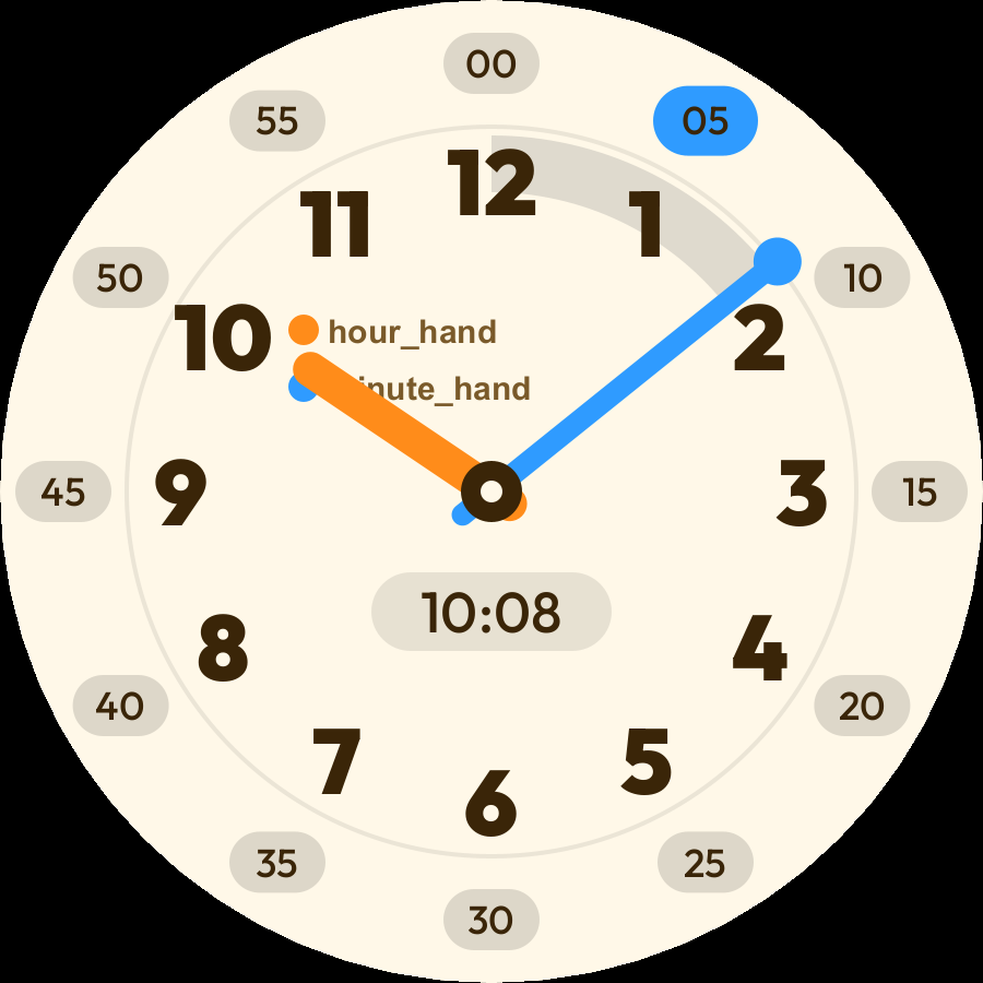 Learn Time watch face, Amber theme