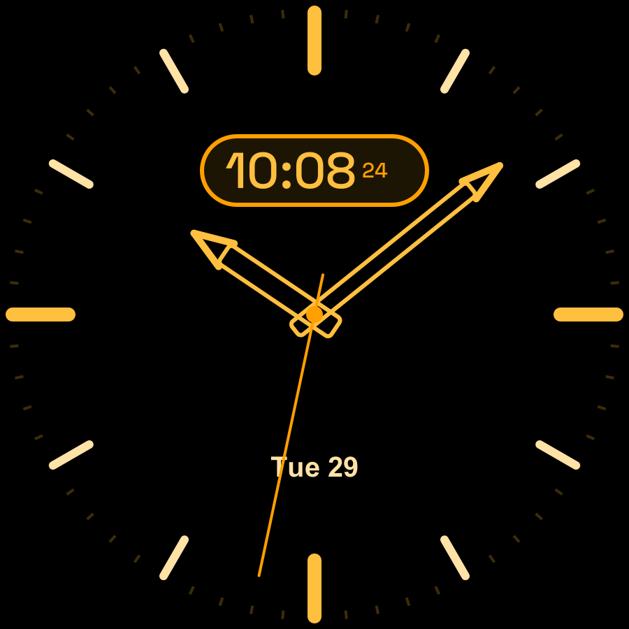 Dual watch face, Amber theme