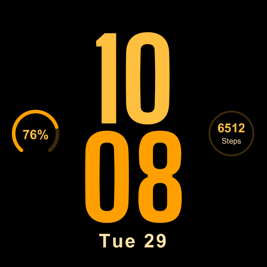 Big Type watch face, Amber theme