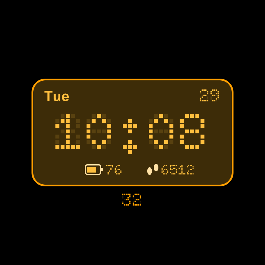 Retro LCD watch face, Amber theme