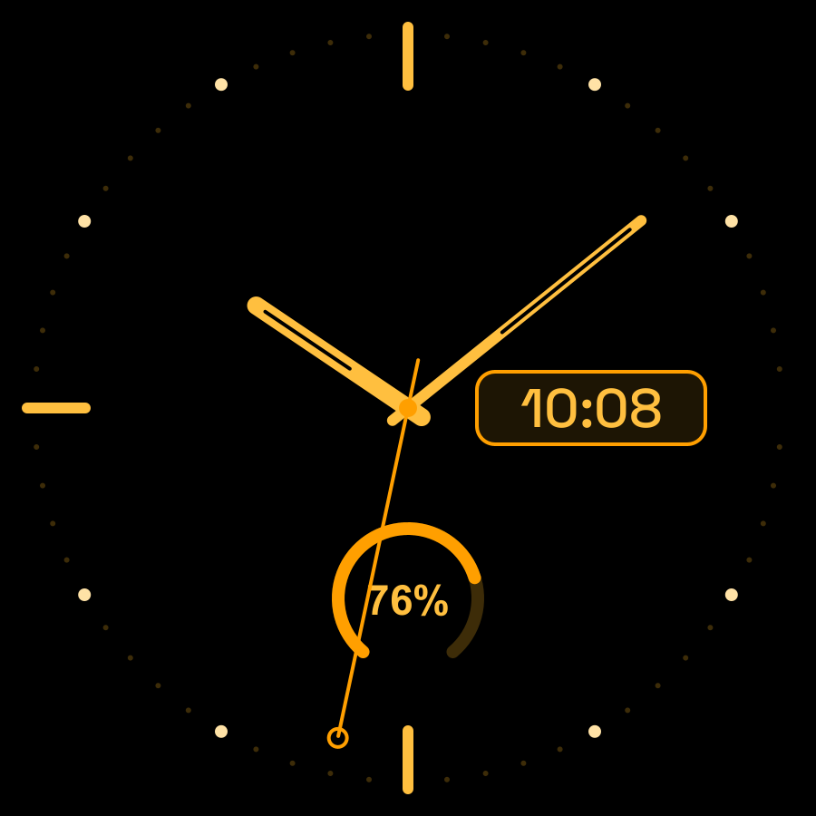 Hybrid Mini watch face, Amber theme