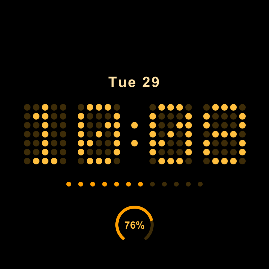 Dot Matrix watch face, Amber theme