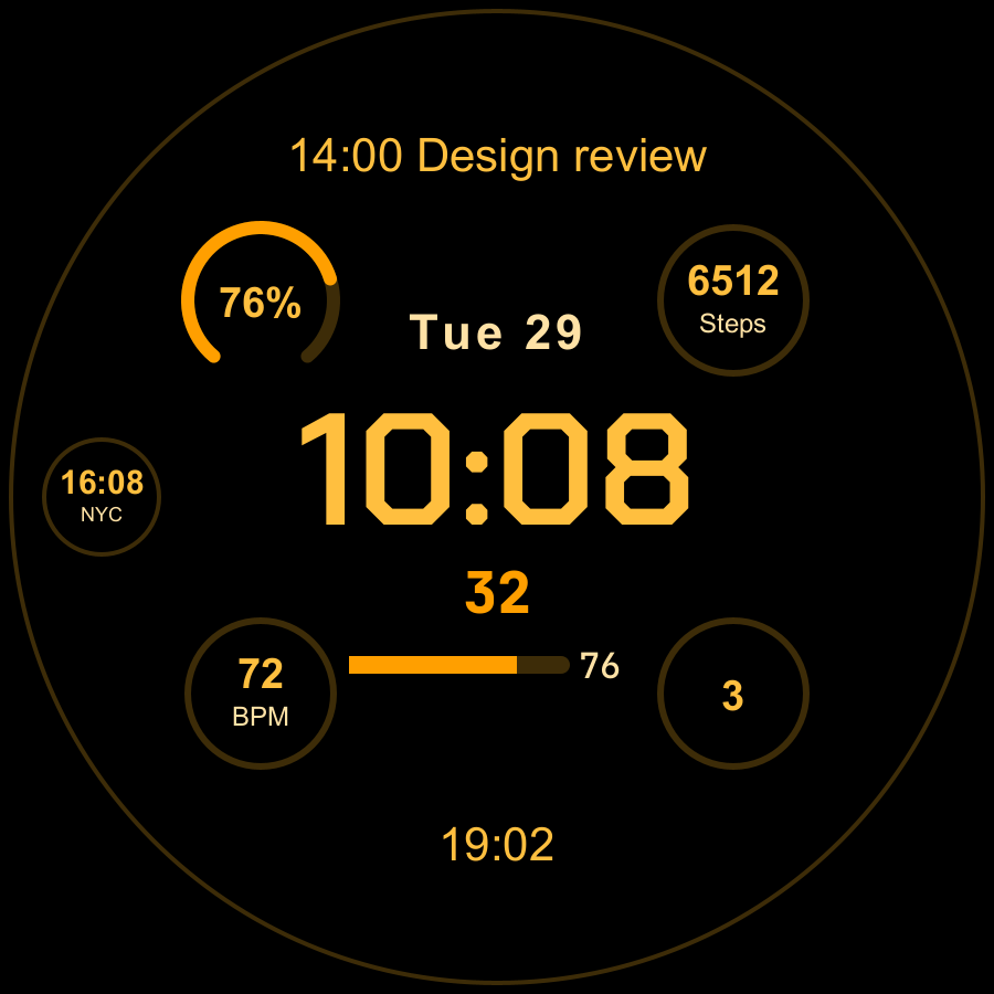 Atlas Pro watch face, Amber theme