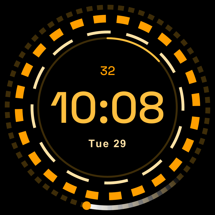 Spin watch face, Amber theme