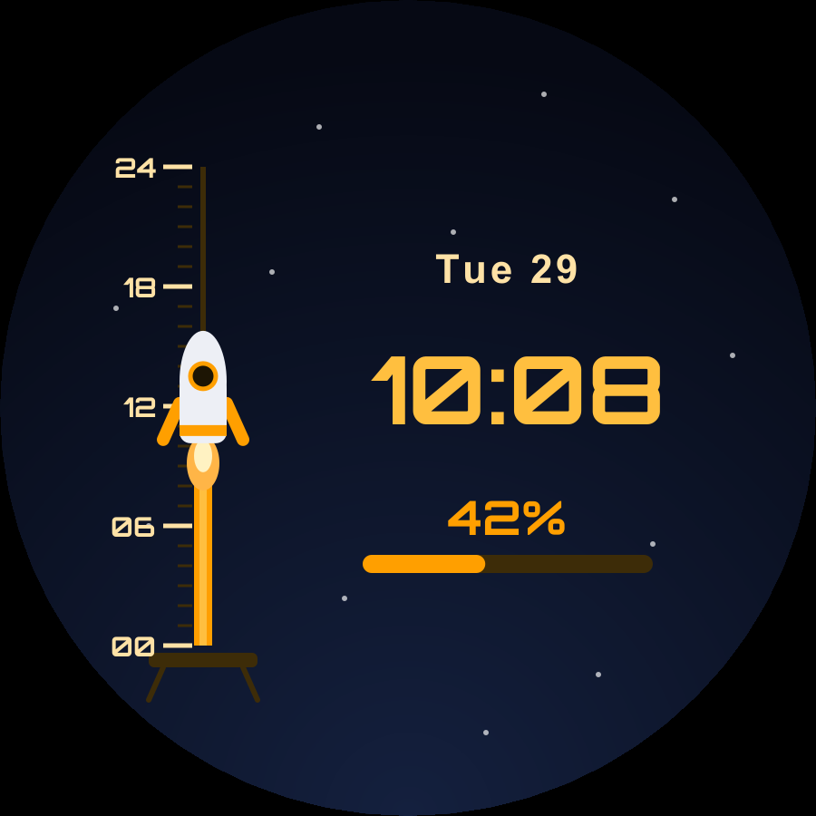 Launch watch face, Amber theme