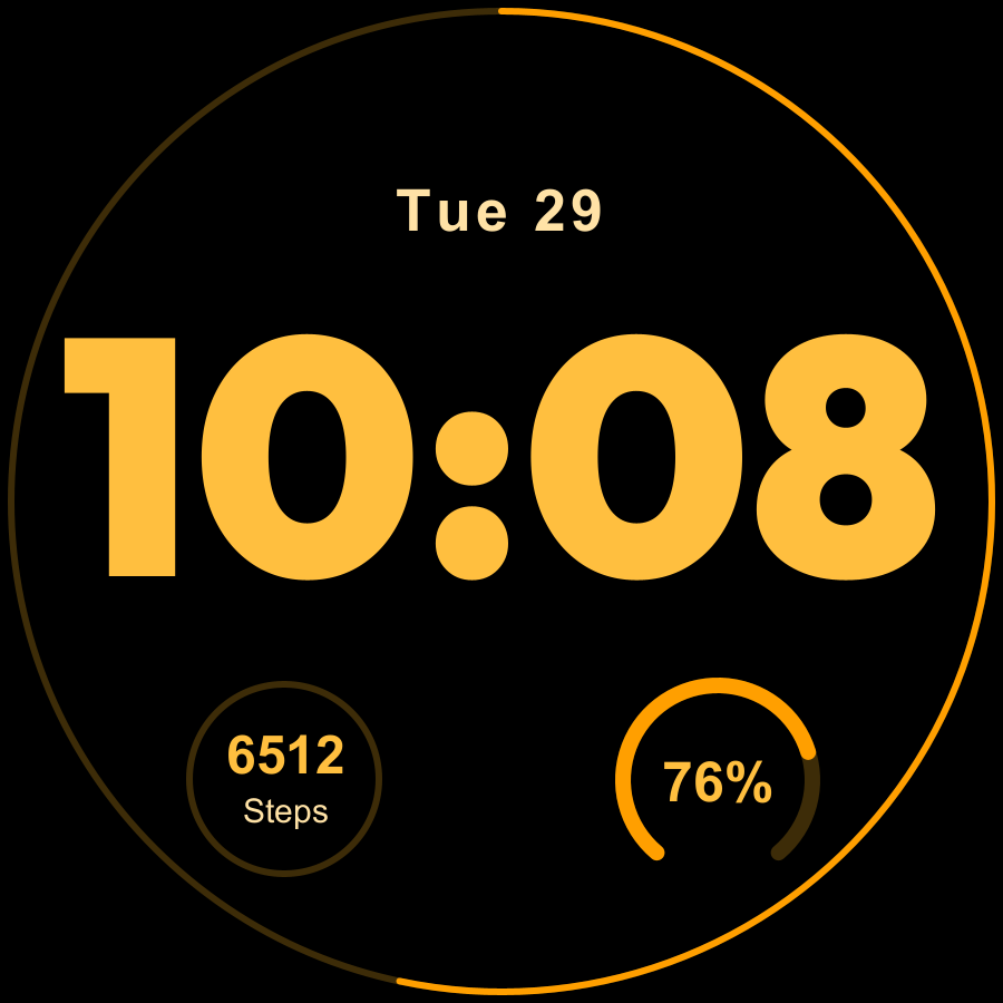 Obsidian Zero watch face, Amber theme