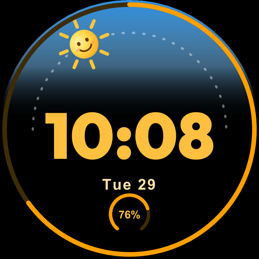 Sunny Kids watch face, Amber theme