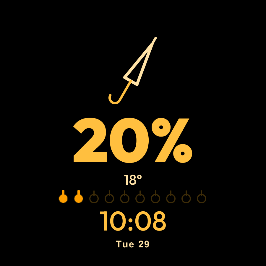 Umbrella watch face, Amber theme