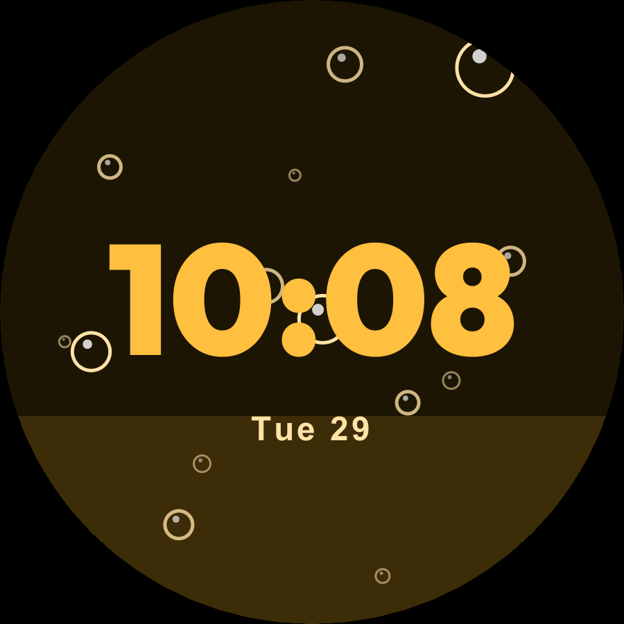 Bubbles watch face, Amber theme