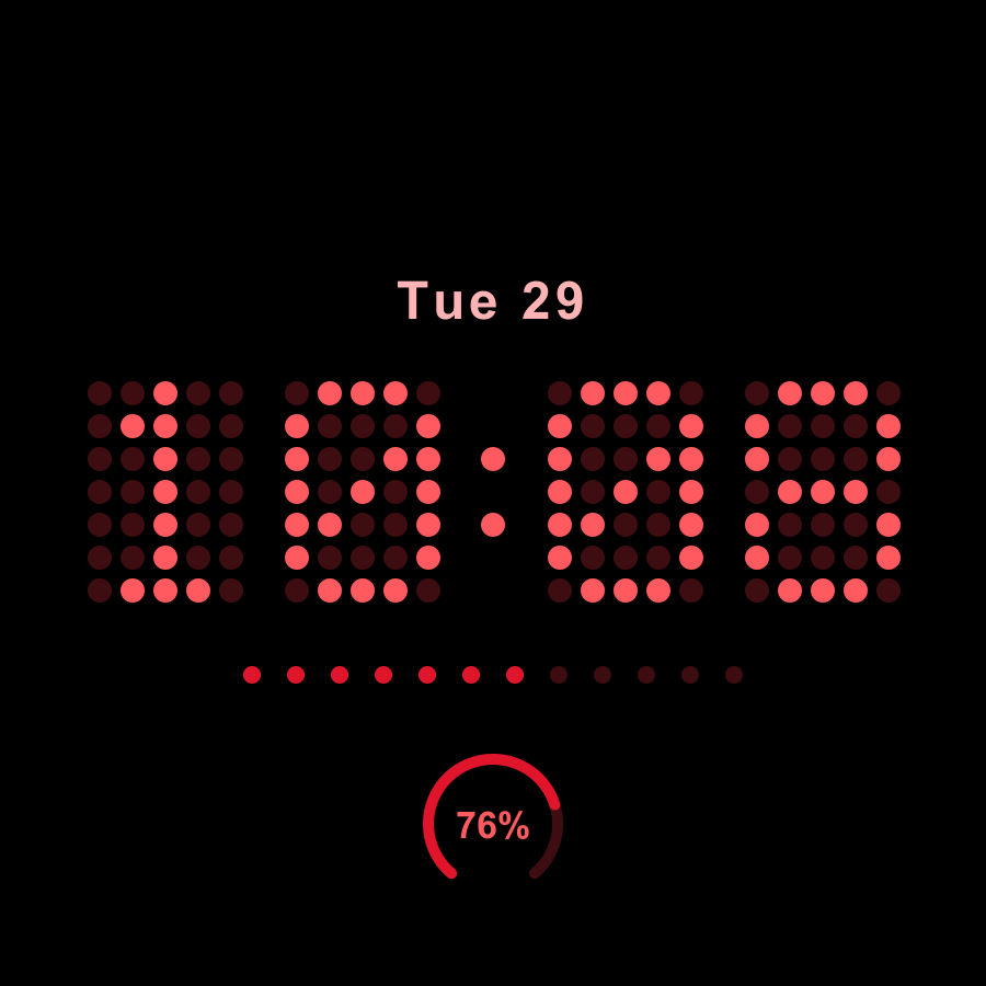 Dot Matrix watch face, Crimson theme