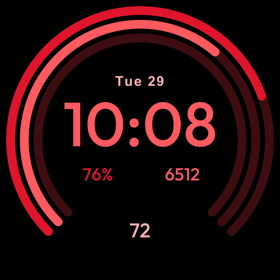 Vitals Arc watch face, Crimson theme