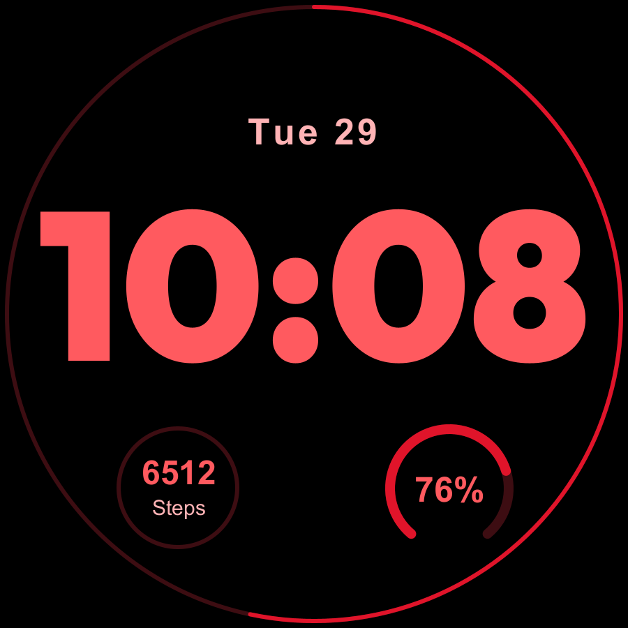Obsidian Zero watch face, Crimson theme