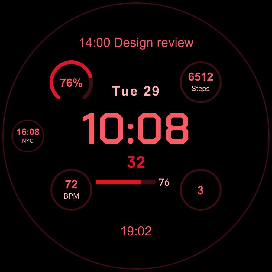 Atlas Pro watch face, Crimson theme