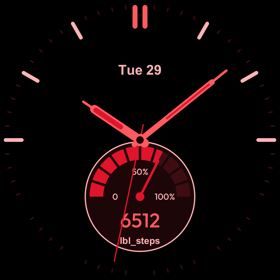 Step Hybrid watch face, Crimson theme