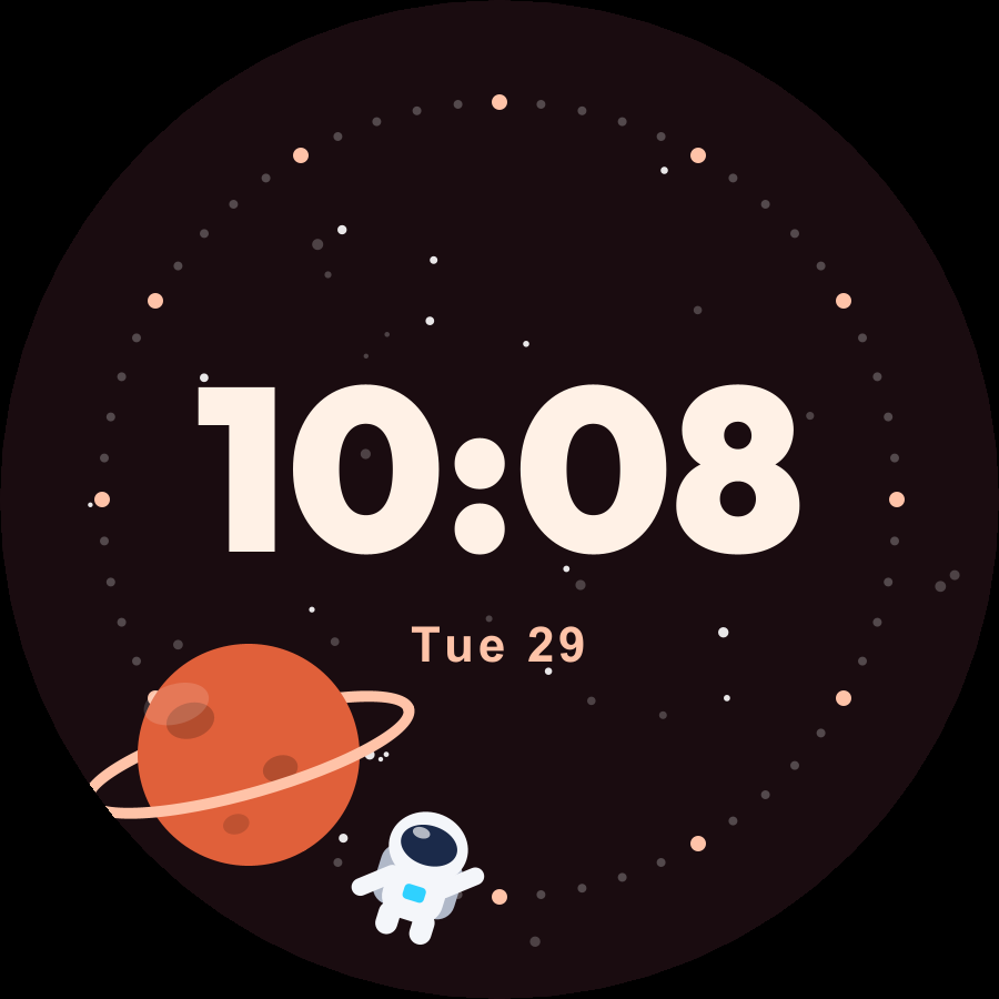 Little Astronaut watch face, Ember theme