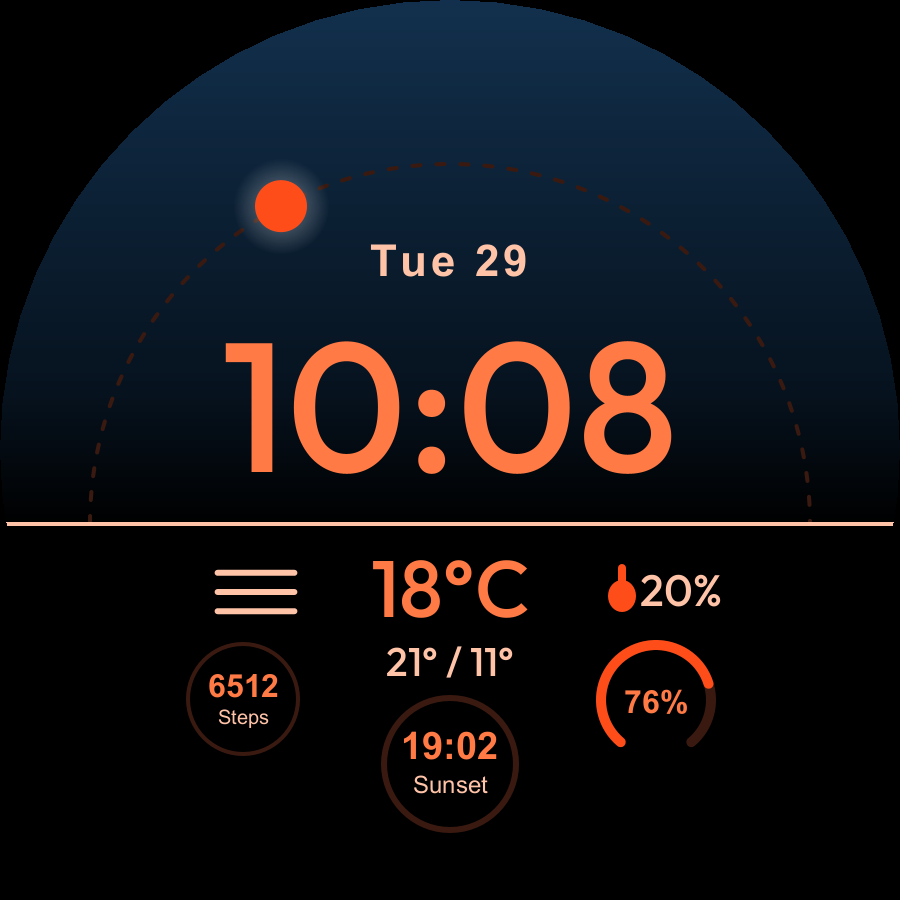 Horizon watch face, Ember theme