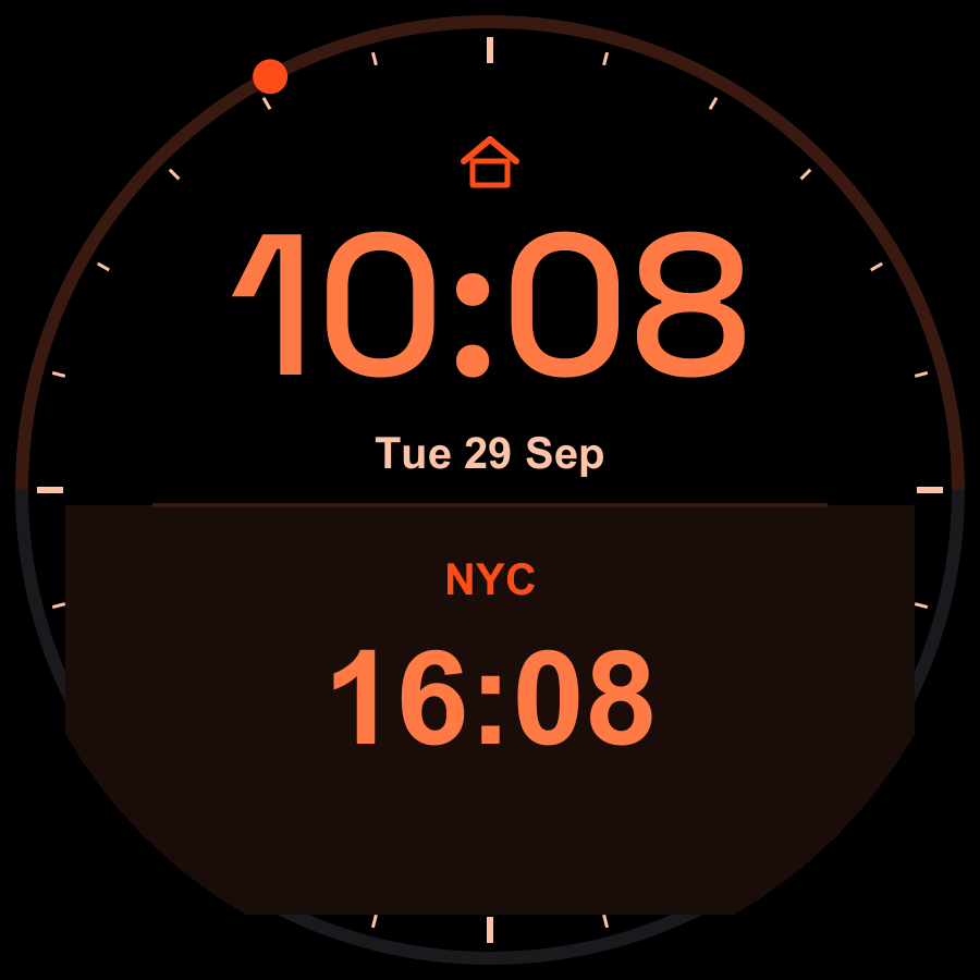 Dual Time watch face, Ember theme