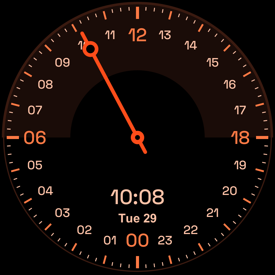 24 Hour watch face, Ember theme