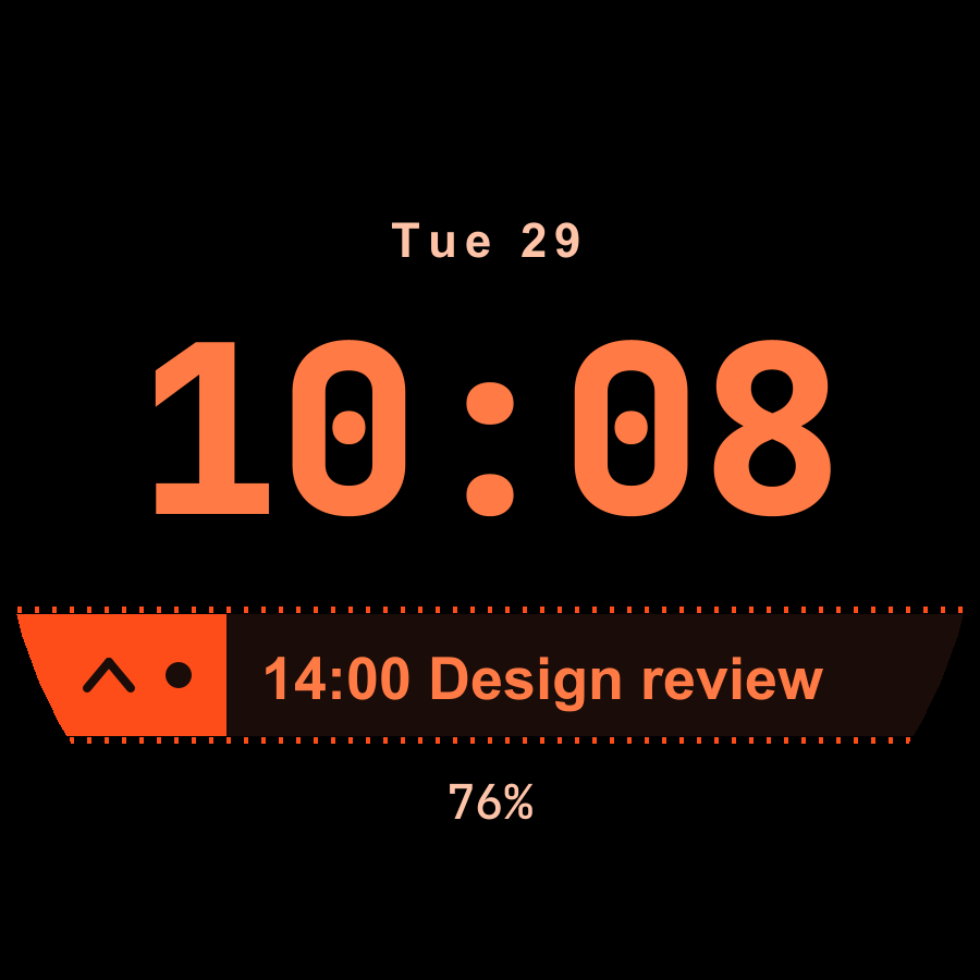 Ticker watch face, Ember theme