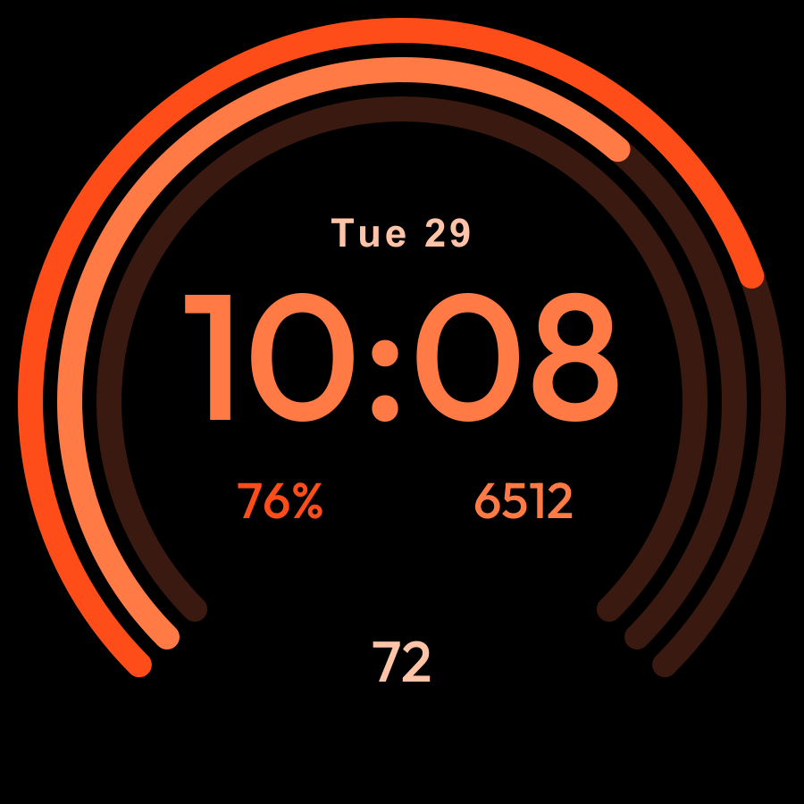 Vitals Arc watch face, Ember theme