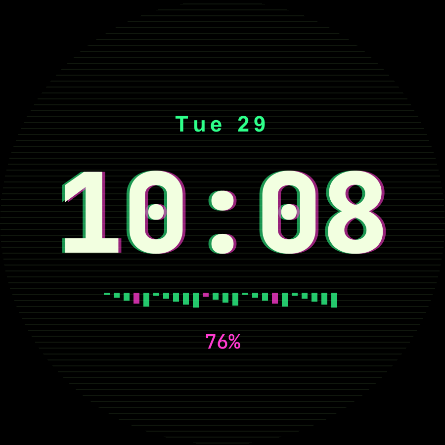 Glitch watch face, Lime theme