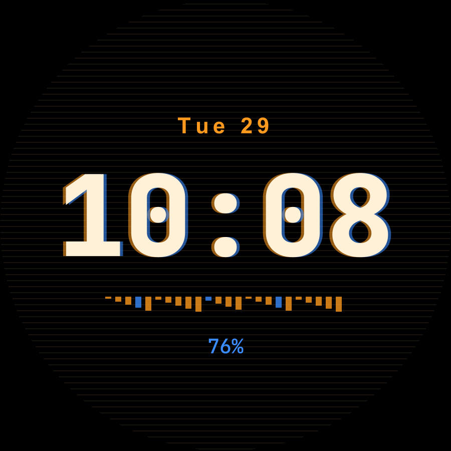 Glitch watch face, Amber theme