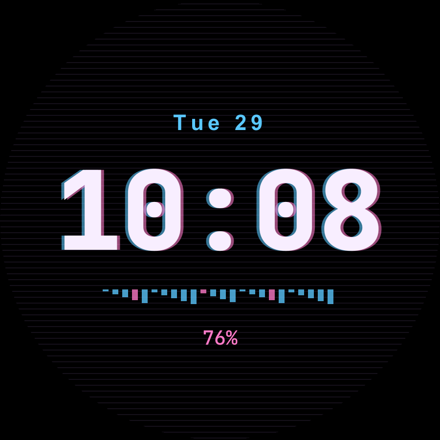 Glitch watch face, Lilac theme