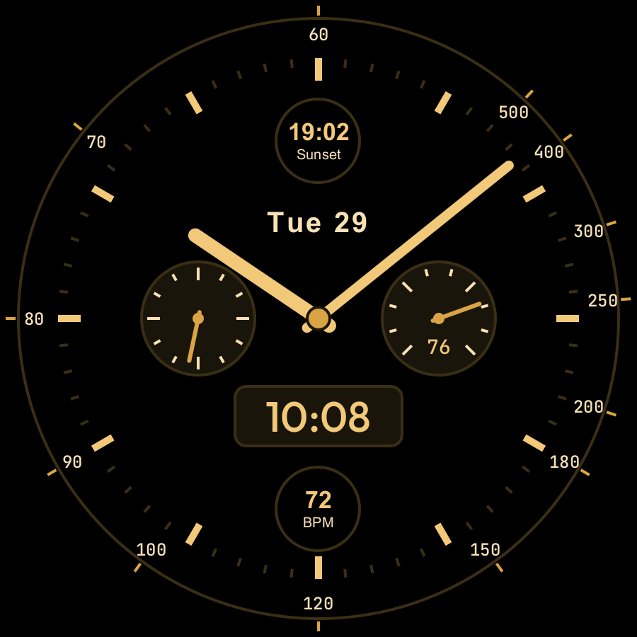 Chrono Hybrid watch face, Gold theme