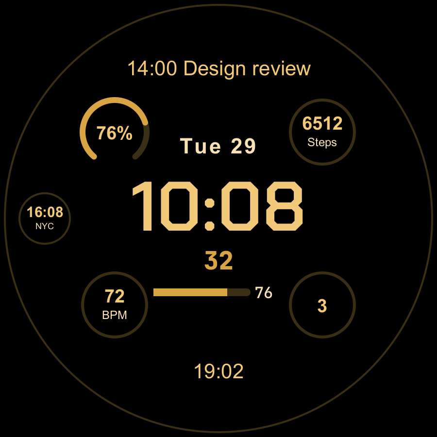 Atlas Pro watch face, Gold theme