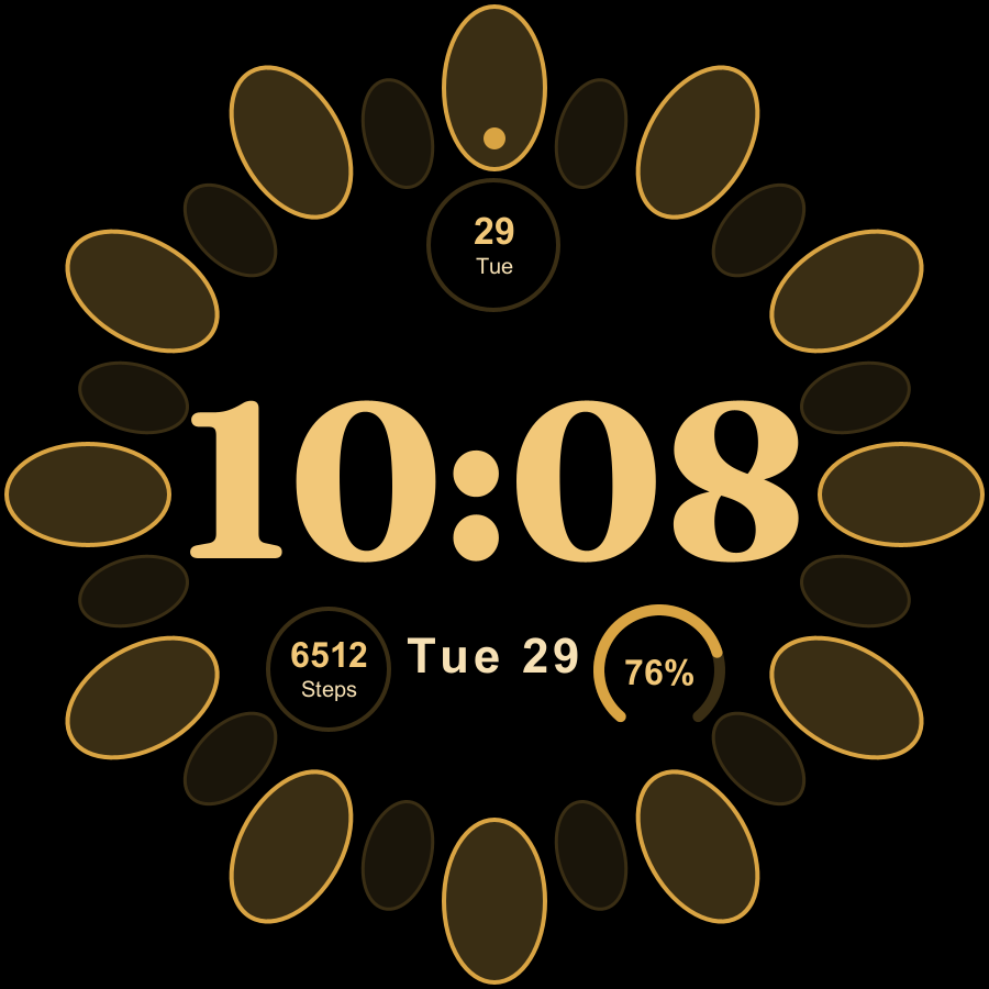 Bloom watch face, Gold theme