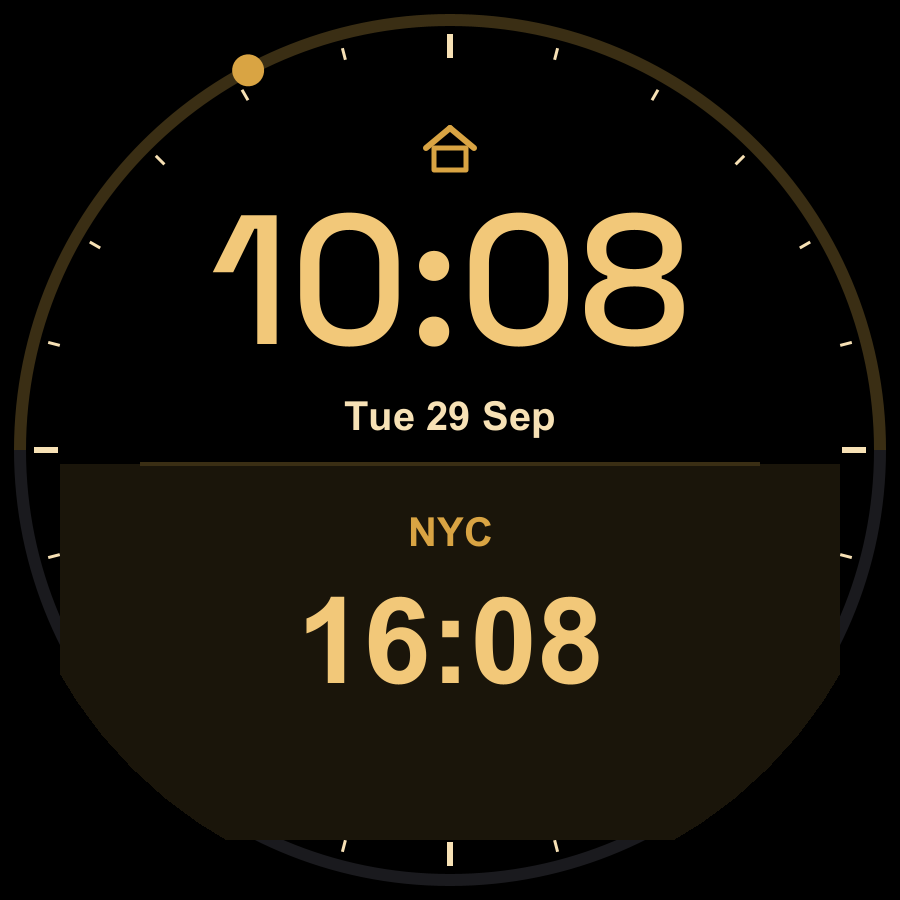 Dual Time watch face, Gold theme