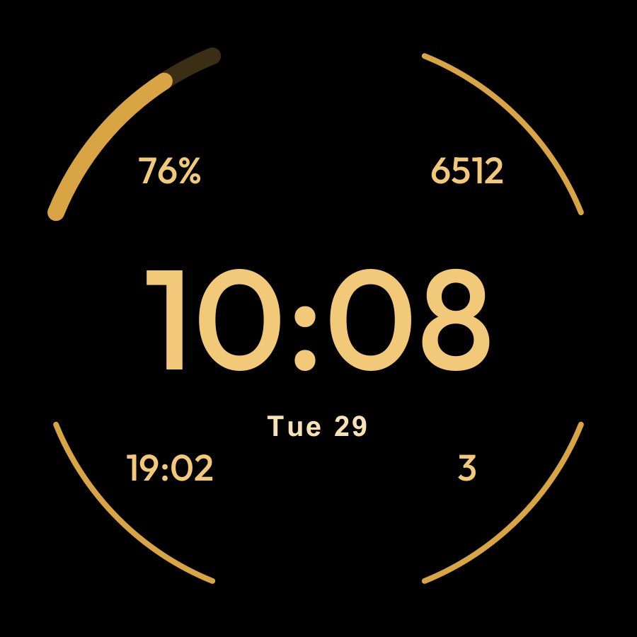 Corners watch face, Gold theme