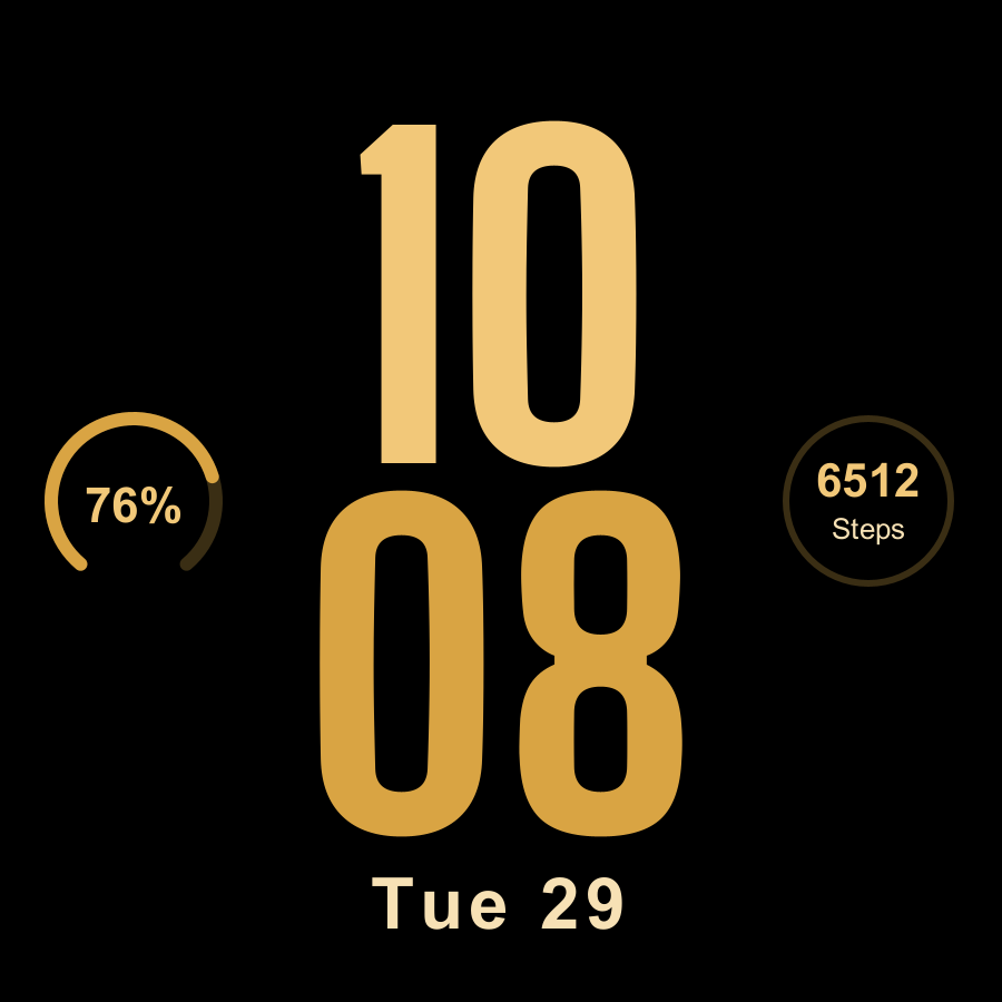 Big Type watch face, Gold theme