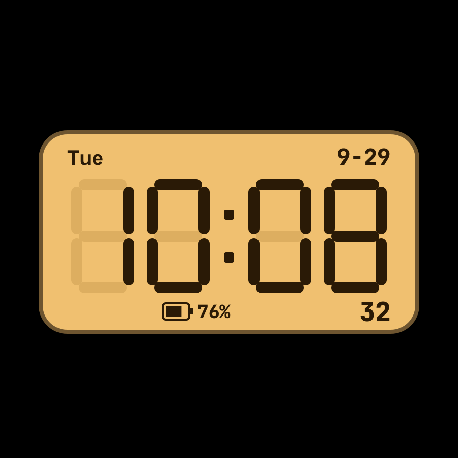 LCD Classic watch face, Amber theme