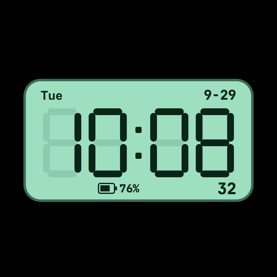 LCD Classic watch face, Mint theme