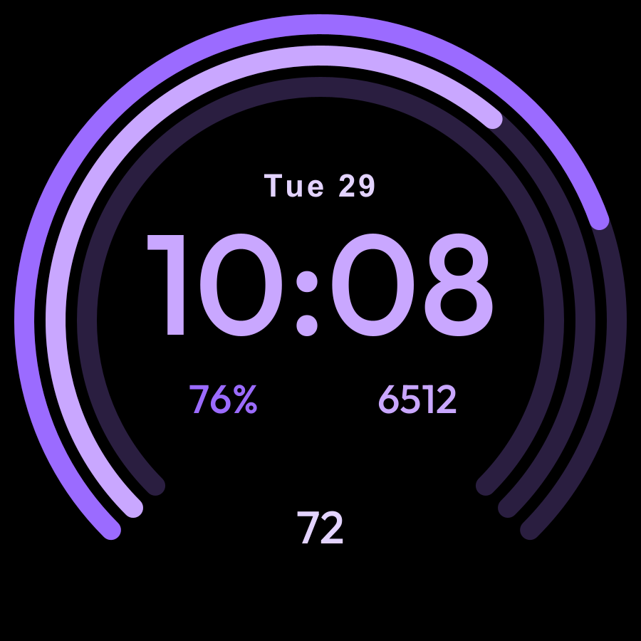 Vitals Arc watch face, Lilac theme