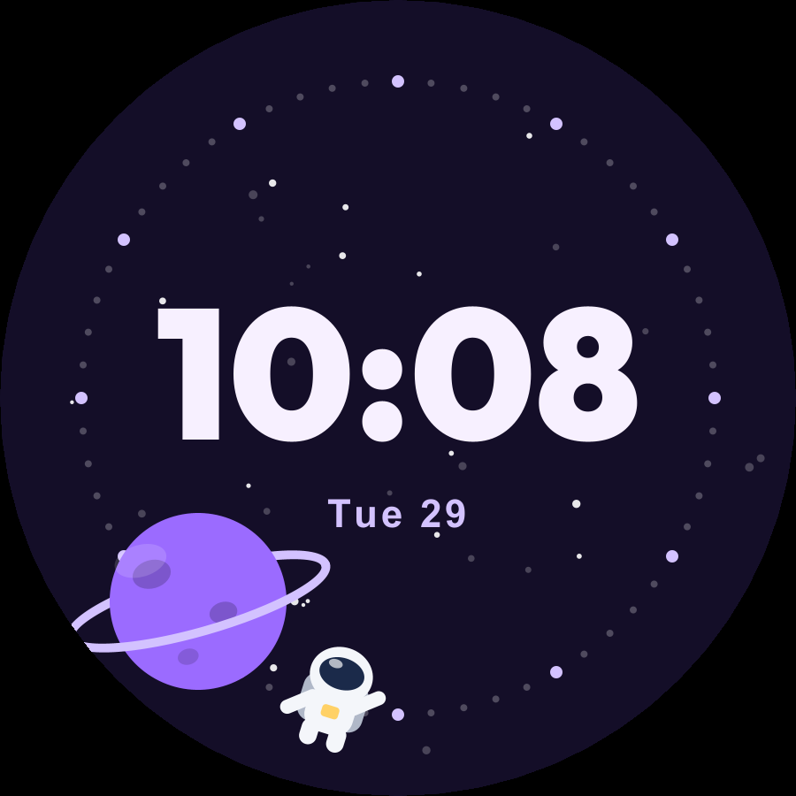 Little Astronaut watch face, Lilac theme