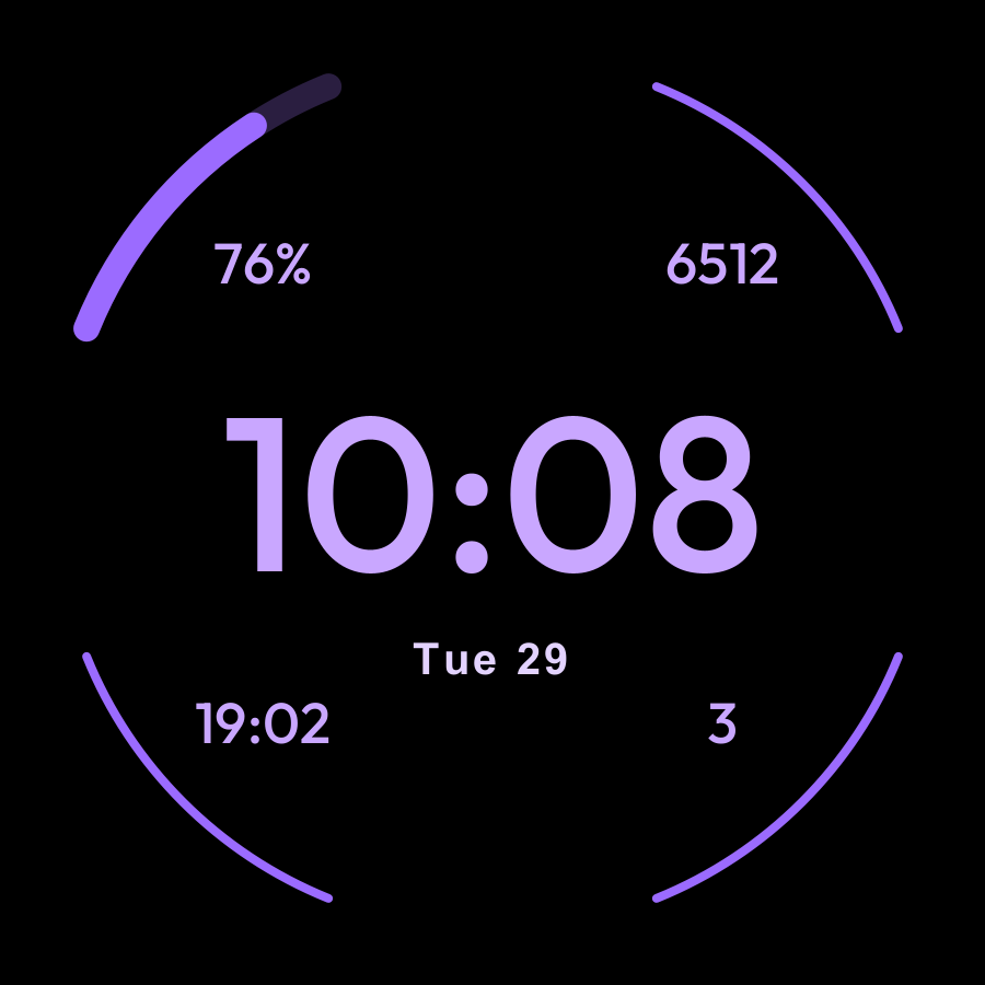 Corners watch face, Lilac theme
