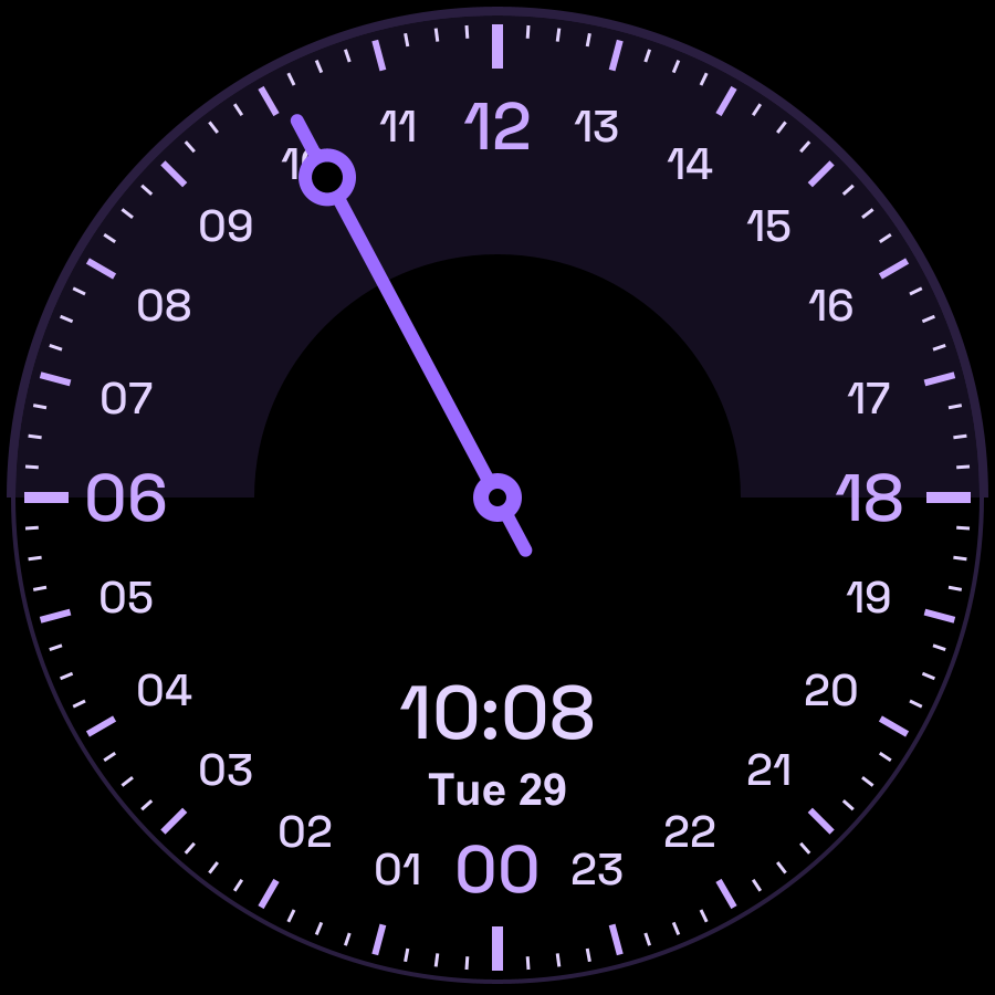 24 Hour watch face, Lilac theme