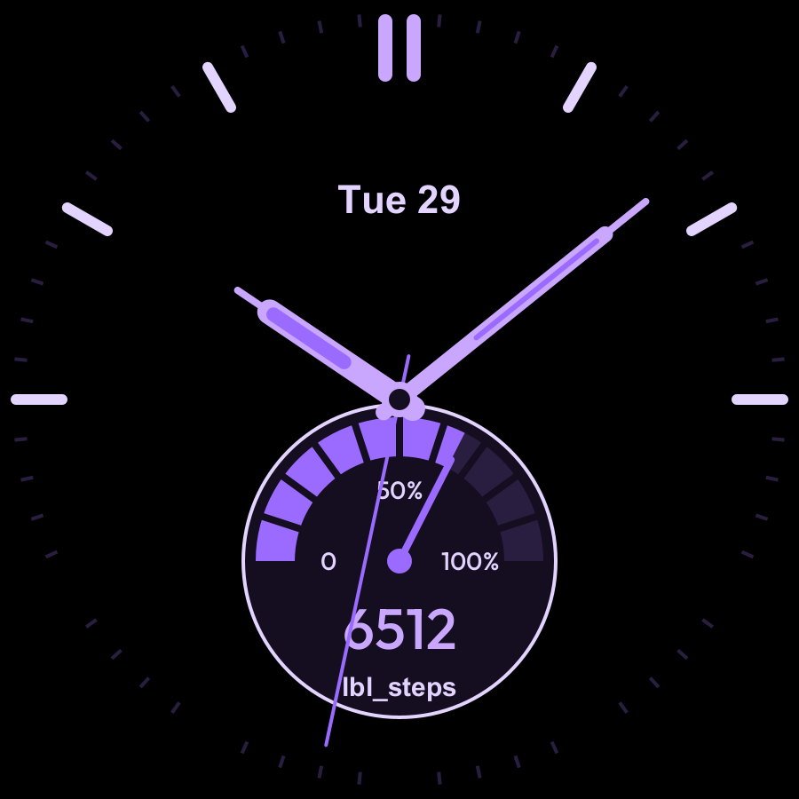 Step Hybrid watch face, Lilac theme