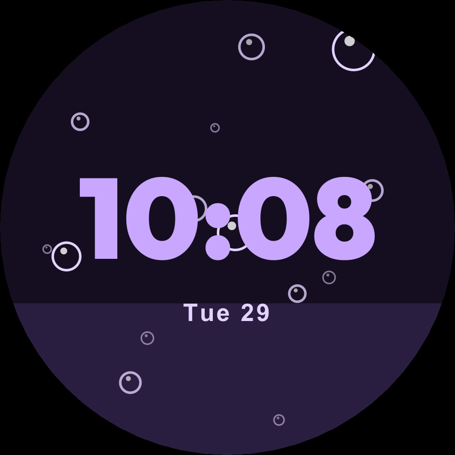 Bubbles watch face, Lilac theme