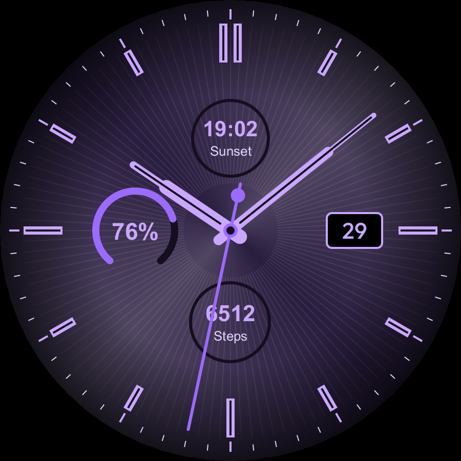 Meridian watch face, Lilac theme