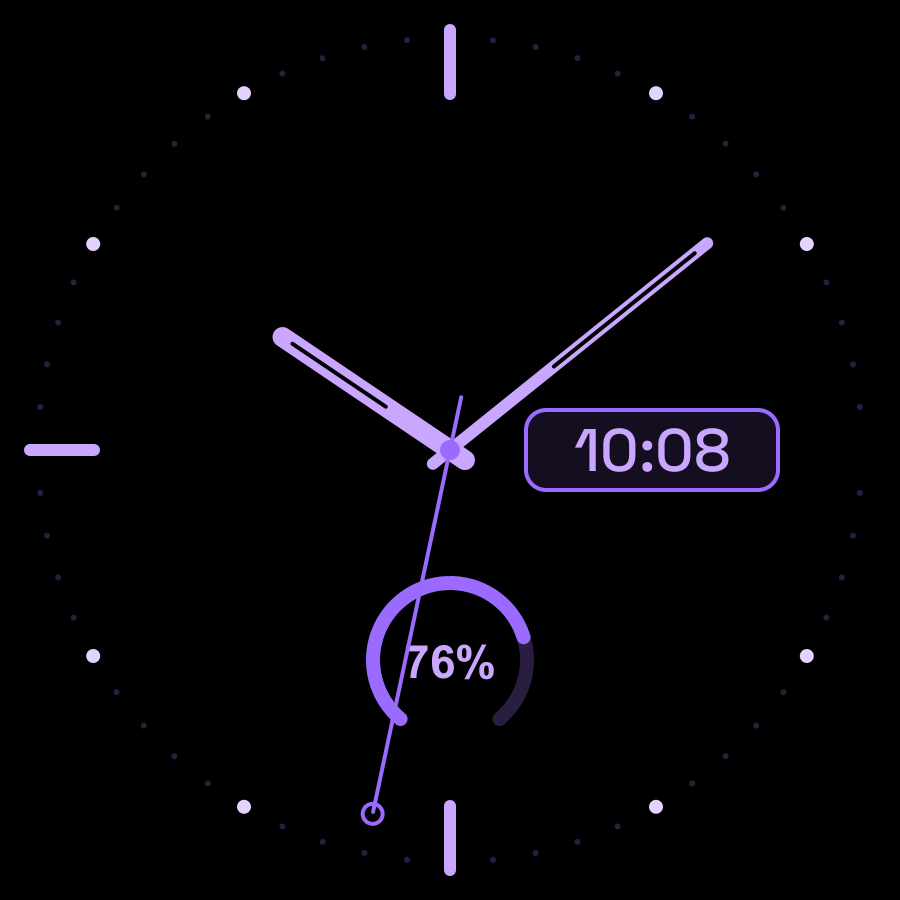 Hybrid Mini watch face, Lilac theme