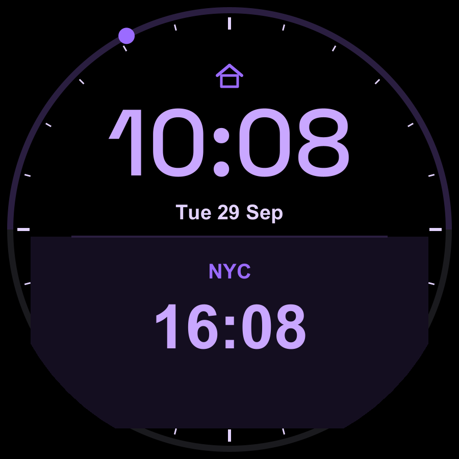 Dual Time watch face, Lilac theme