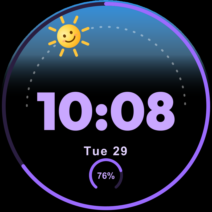 Sunny Kids watch face, Lilac theme