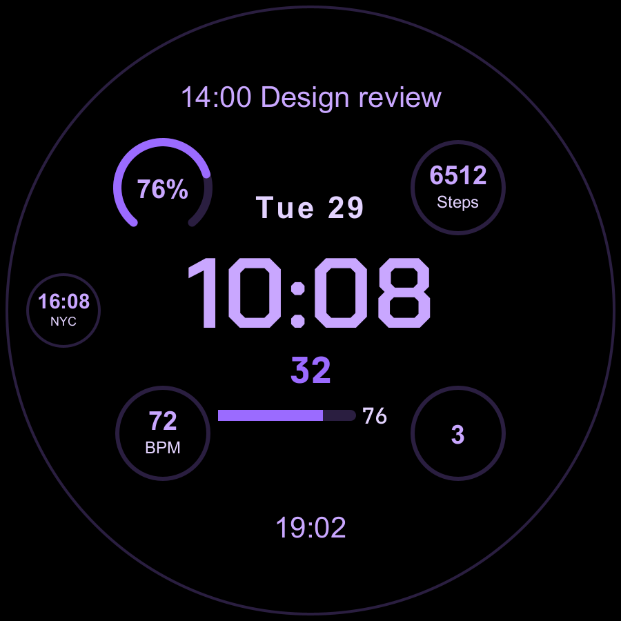 Atlas Pro watch face, Lilac theme
